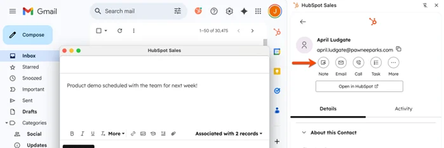 Mais contexto na execução comercial com o Gmail para HubSpot