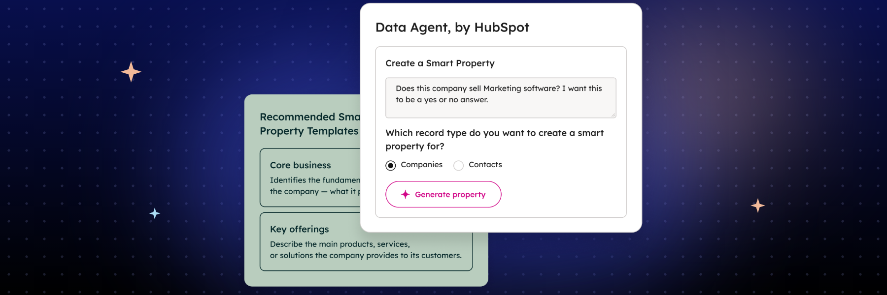 Data Agent da HubSpot criando uma propriedade inteligente que responde se a empresa vende software de marketing
