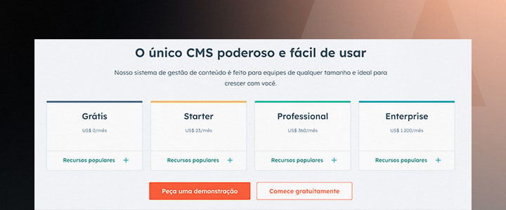 Planos e preços HubSpot CMS Hub