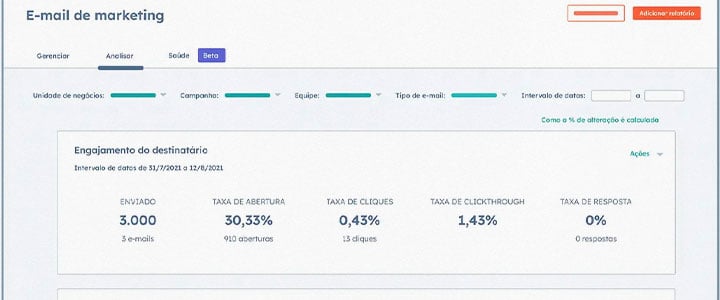 Taxa de abertura e-mail marketing no marketing hub