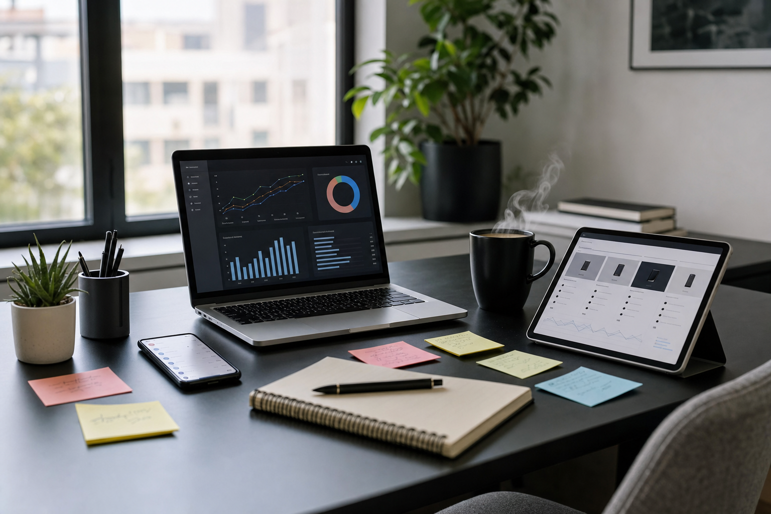 mesa de escritório com estudo sobre o comportamento do consumidor digital